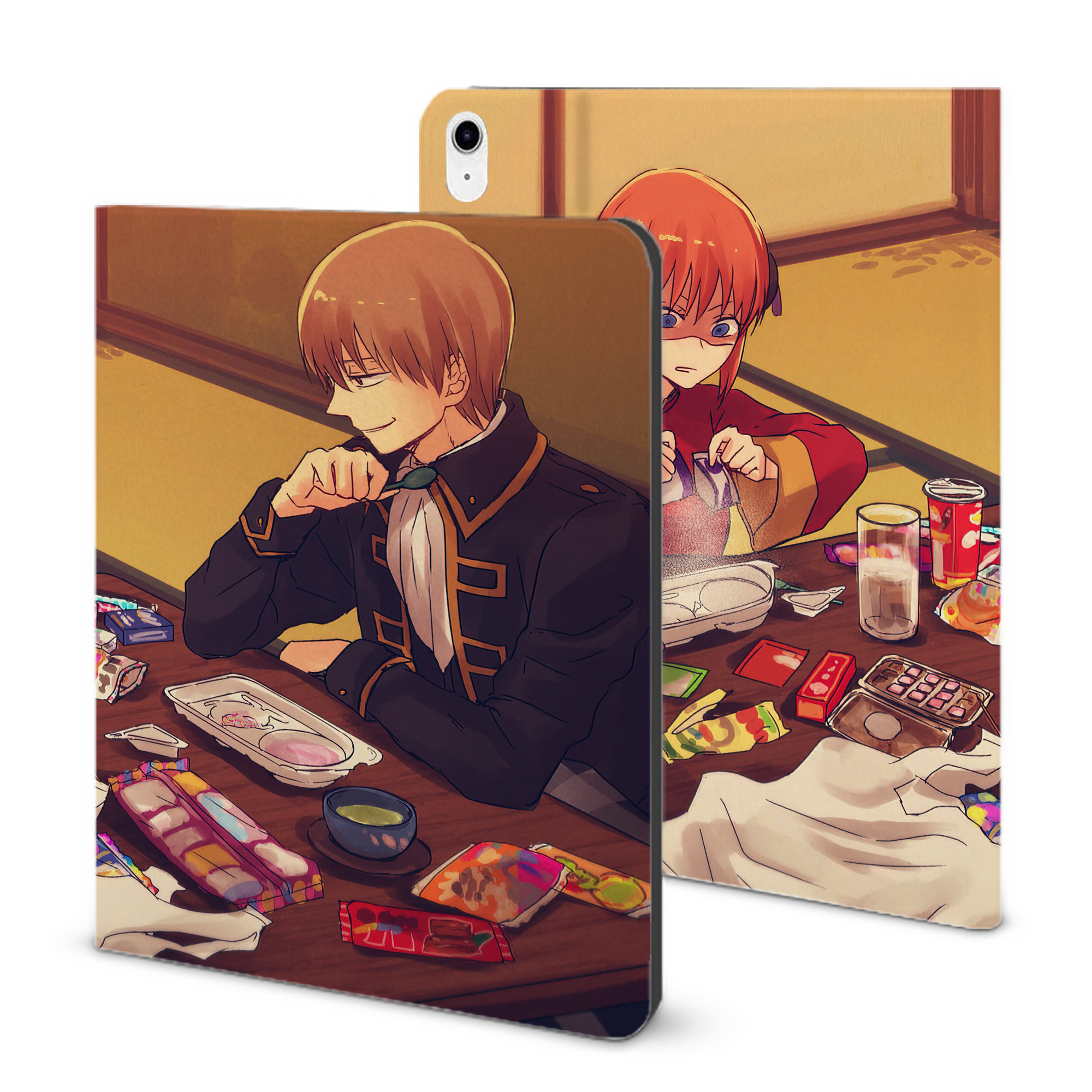 （画像用） ぎんたま 坂田銀時（さかたぎんとき） 神楽 志村新八（しむら しんぱち） GINTAMA Sakata Gintoki Kagura Shimura Shinpachi IPad ケース ブック型 PUレザー TPU 耐衝撃 軽量 薄型 ペン収納なし 全面保護 IPad 各モデル対応